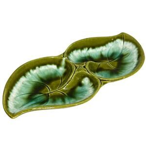 Santa Anita Ware California USA pottery dish R-28151 Green Blue 70s Leaf FLAW